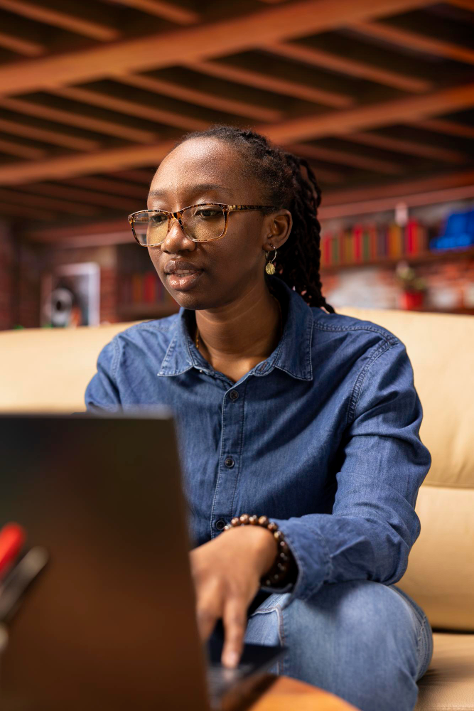 A TecSkills student learning on her laptop